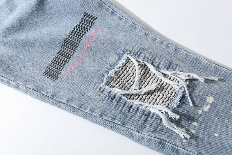 ColdYingan High Street Retro Jeans Men Straight Letter Print Y2k Man Jeans Embroidery Stitched Holes Denim Pants Women J 13