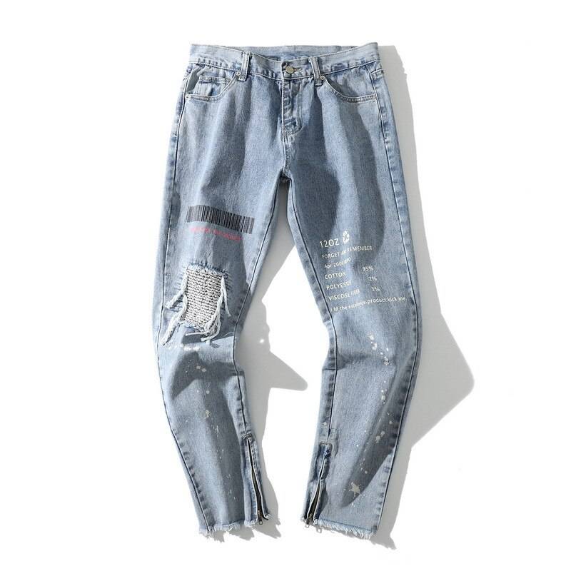 ColdYingan High Street Retro Jeans Men Straight Letter Print Y2k Man Jeans Embroidery Stitched Holes Denim Pants Women J 8