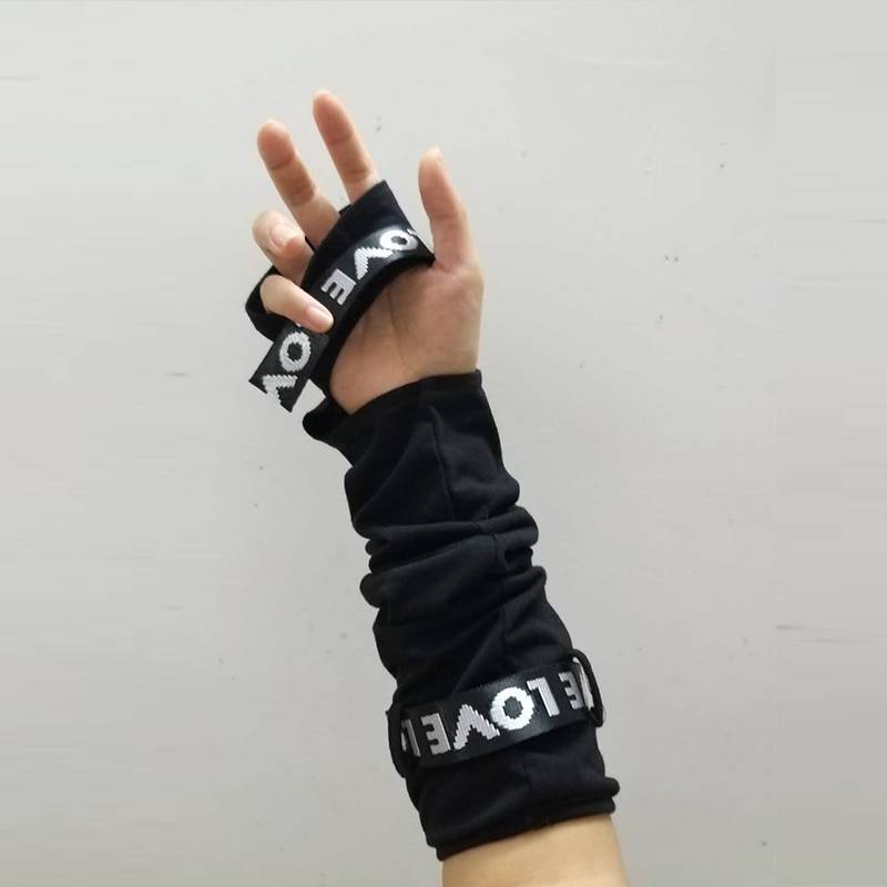 Cool Black Punk Unisex Fingerless Gloves Adjustable Cuff With Plastic Buckle Ninja Elbow Length Gothic Mittens Lady Arm 1 20