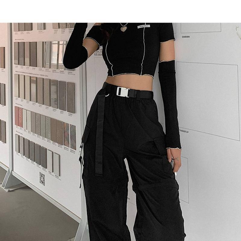 E girl Gothic Y2k Techwear Crop Top Sleeves 2