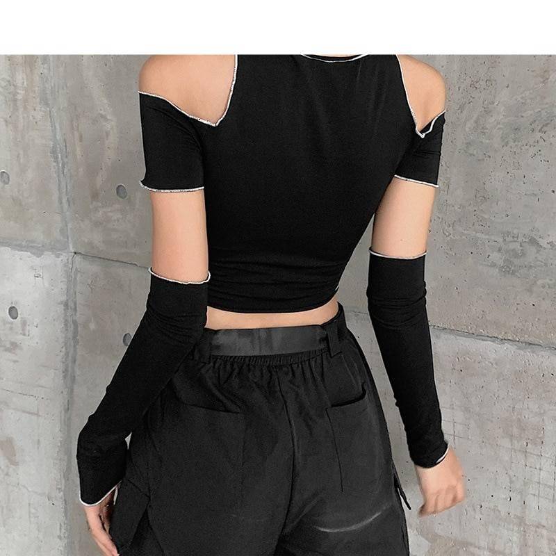 E girl Gothic Y2k Techwear Crop Top Sleeves