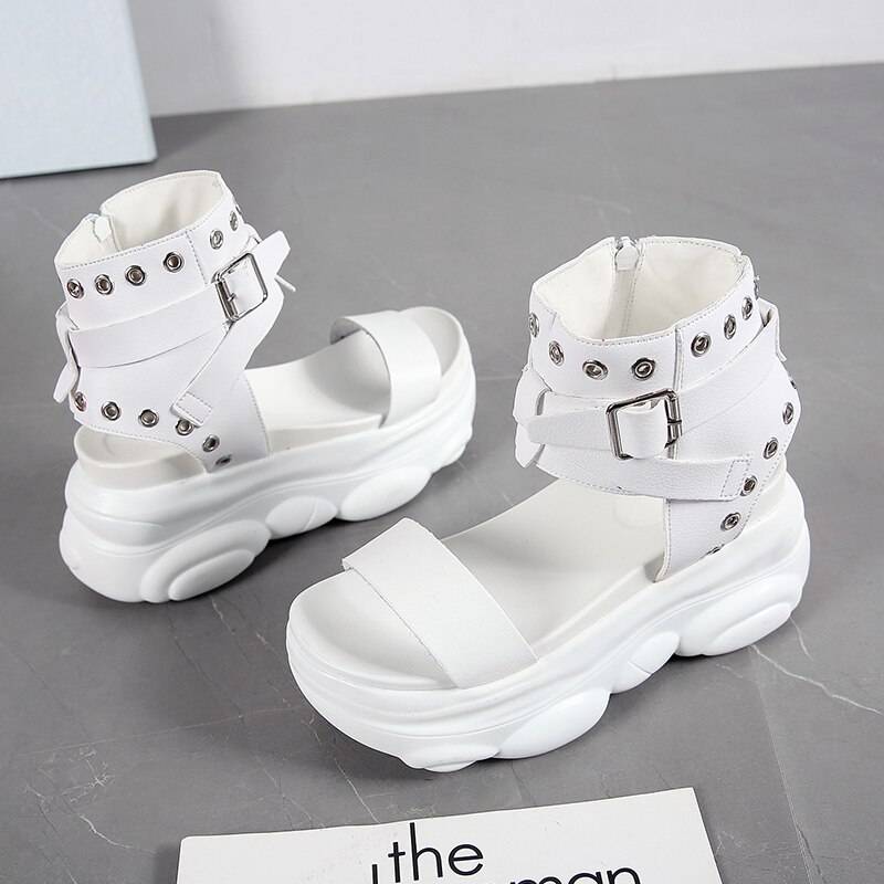 Fashion Wedges Shoes For Women Sandals 7.5CM High Heels Summer Shoes 2020 Aussures Femme Leather Platform Sandals White 1 14