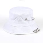 Fishermen Caps Solid Color Iron Pin Rings Personality Bucket Hat Cap for Unisex Women Men Cotton Factory Sells Directly