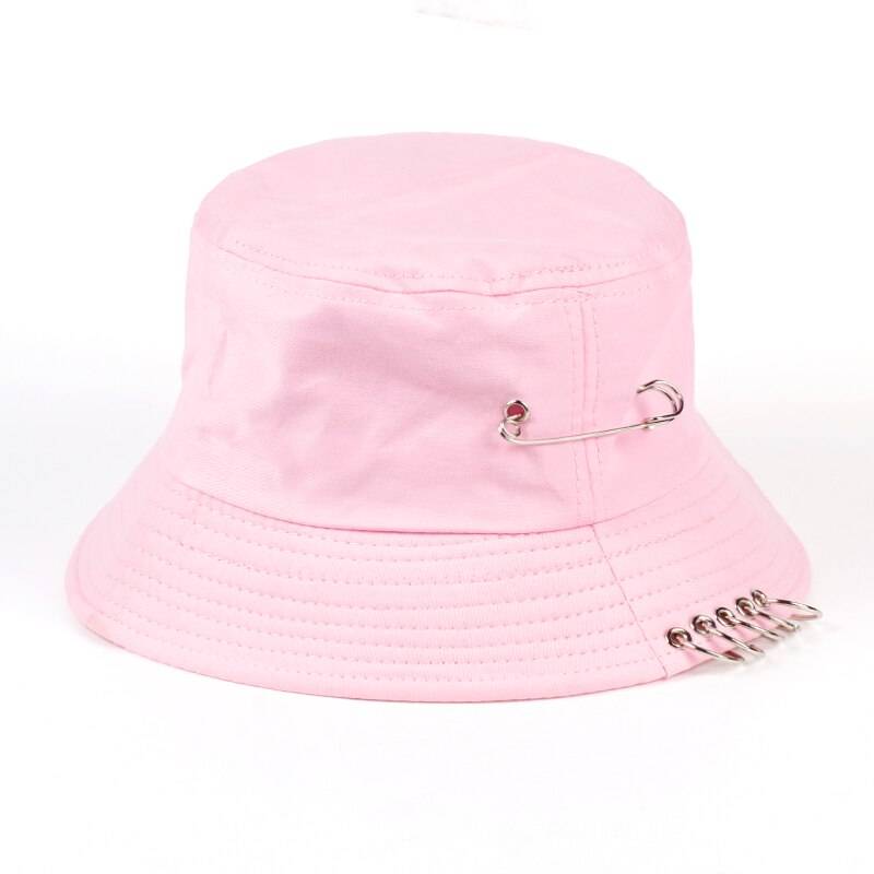 Fishermen Caps Solid Color Iron Pin Rings Personality Bucket Hat Cap for Unisex Women Men Cotton Factory Sells Directly 6