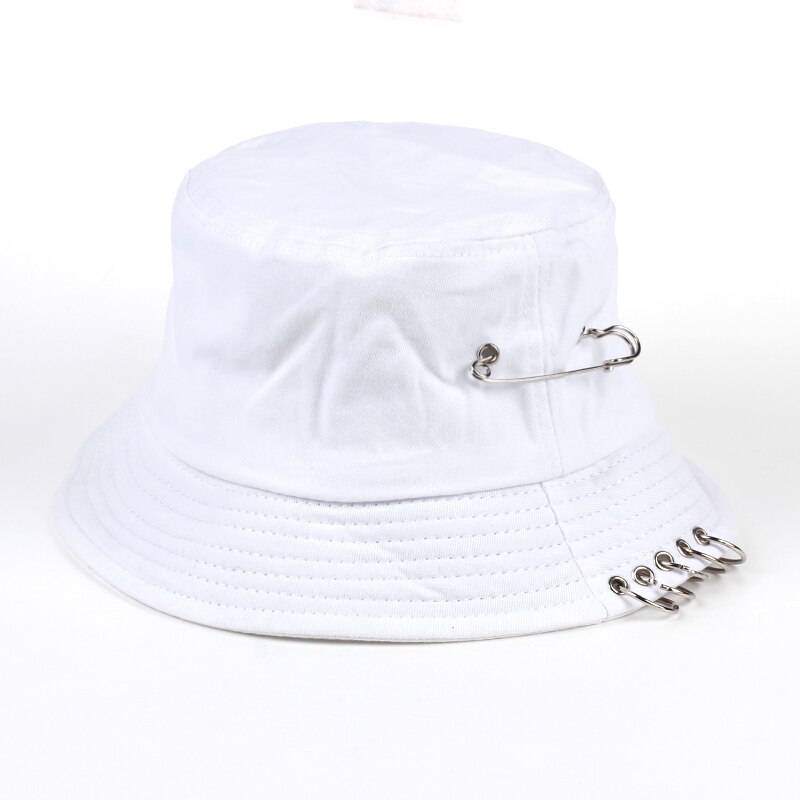 Fishermen Caps Solid Color Iron Pin Rings Personality Bucket Hat Cap for Unisex Women Men Cotton Factory Sells Directly 7