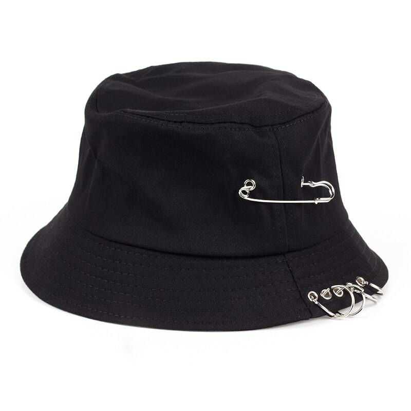 Fishermen Caps Solid Color Iron Pin Rings Personality Bucket Hat Cap for Unisex Women Men Cotton Factory Sells Directly 8