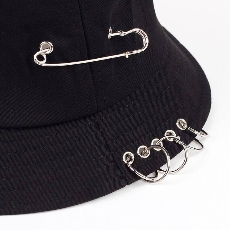 Fishermen Caps Solid Color Iron Pin Rings Personality Bucket Hat Cap for Unisex Women Men Cotton Factory Sells Directly 9