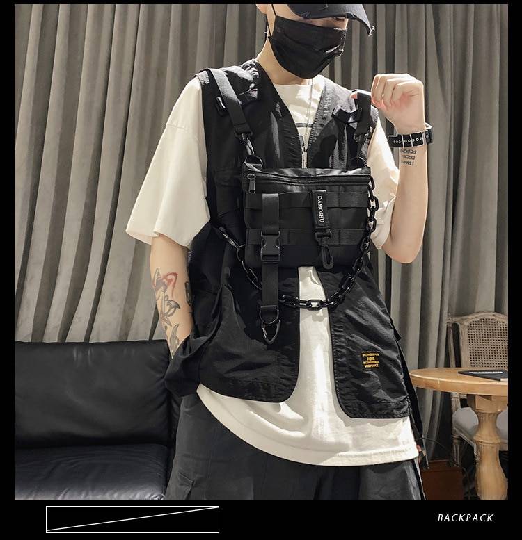 Functional Tactical Chest Bag For Men Fashion Bullet Hip Hop Vest Streetwear Bag Waist Pack female Black Wild Chest Rig 1 12