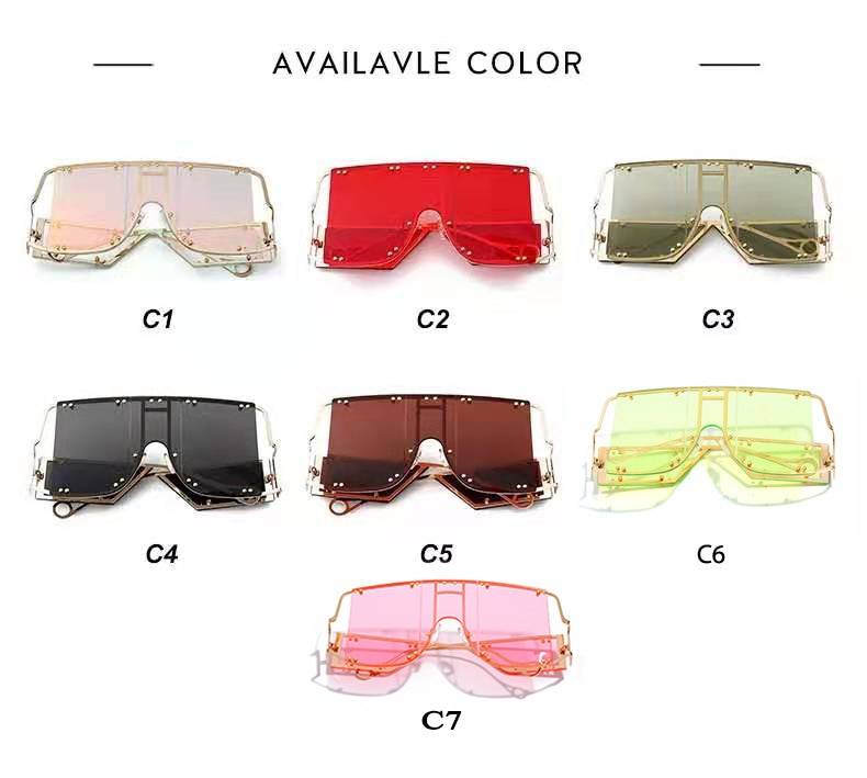 Futuristic Fashion Square Sunglasses Women New Oversized Shades Glasses Luxury Brand Metal Rivet Trend Unique Female Eye 19