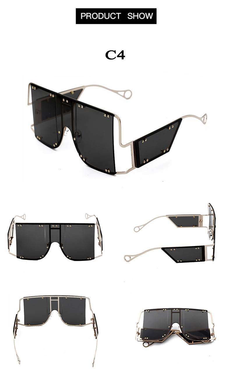 Futuristic Fashion Square Sunglasses Women New Oversized Shades Glasses Luxury Brand Metal Rivet Trend Unique Female Eye 22