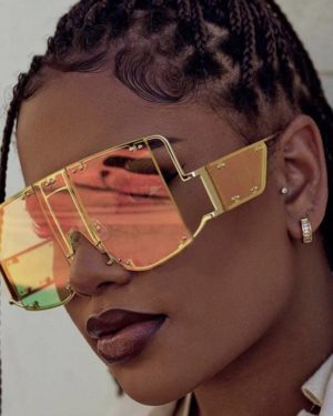 Futuristic Fashion Square Sunglasses Women New Oversized Shades Glasses Luxury Brand Metal Rivet Trend Unique Female Eyewear
