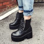 Gdgydh Wholesale Autumn Ankle Boots For Women Motorcycle Boots Chunky Heels Casual Lacing Round Toe Platform Boots Shoes Female