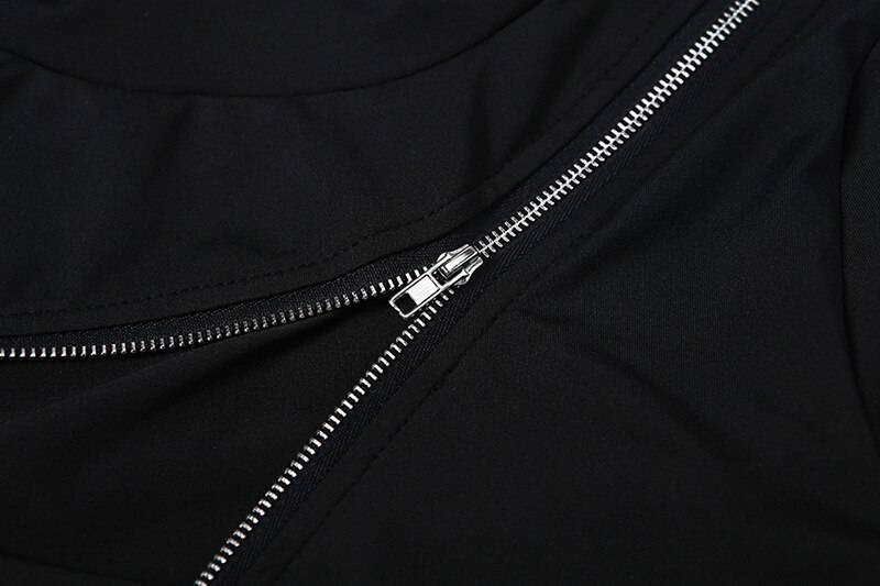 Gothic Black Hollow Out Slim Long Sleeve T shirt Women Casual Zipper Open Turtleneck Techwear Tees 16