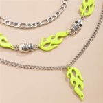 Hangzhi European and American Exaggerated Punk Hip-hop Style Multi-layer Tassel Green Flame Skull Necklace Set for Women Jewelry