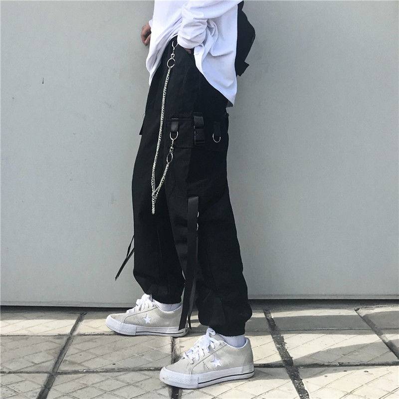 Harajuku Black Cargo Pants Men Women Punk Streetwear Korean Style Fashion High Waist Pants Spring Plus Size Trousers Mal 4