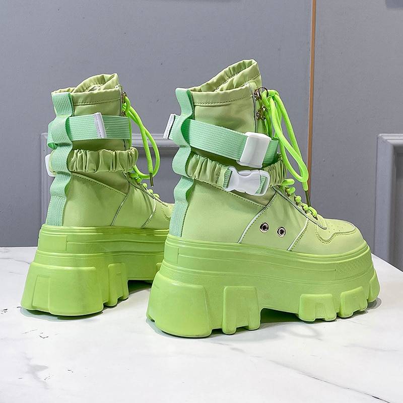 High5treets© Women8217s Neon Green Chunky Techwear Boots 3