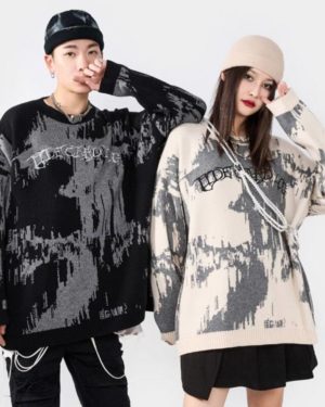Hip Hop Men’s Sweater Pullover Autumn And Winter Harajuku Streetwear Print High Street Female Knitted Sweater Coat Loose Tops