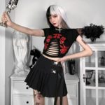 InsGoth Punk Metal Buckle Black Skirt Goth Harajuku High Waist Pleated Skirts Streetwear Grunge Mini Skirts Women Y2K Techwear