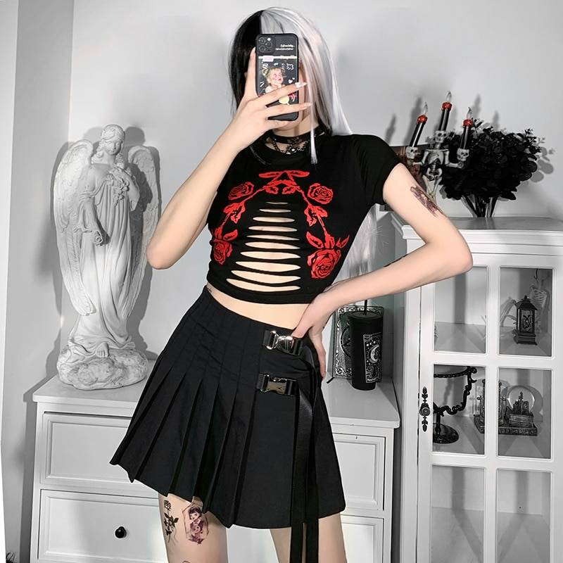 InsGoth Punk Metal Buckle Black Skirt Goth Harajuku High Waist Pleated Skirts Streetwear Grunge Mini Skirts Women Y2K Te 9