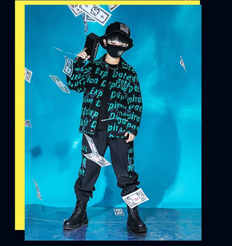 Kid Cool Hip Hop Clothing Letters Print Jacket Top Coat Tactical Cargo Pants for Girl Boy Jazz Dance Costume Clothes Str 13