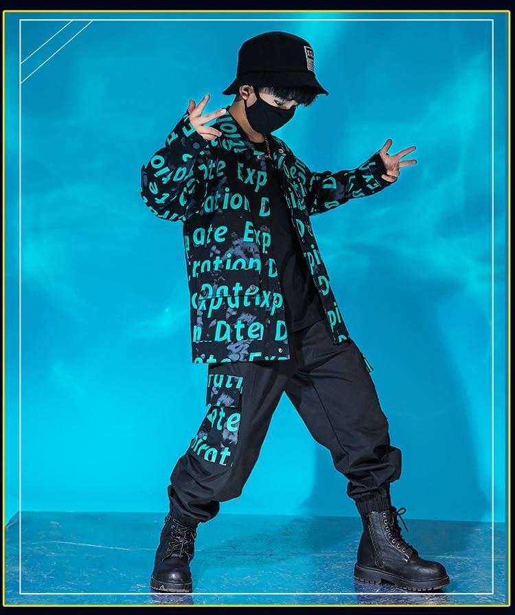 Kid Cool Hip Hop Clothing Letters Print Jacket Top Coat Tactical Cargo Pants for Girl Boy Jazz Dance Costume Clothes Str 9