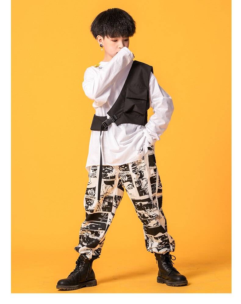 Kid Hip Hop Clothing Oversized Shirt One Shouler Top Streetwear Harajuku Jogger Pants for Girls Boys Dance Costume Cloth 14