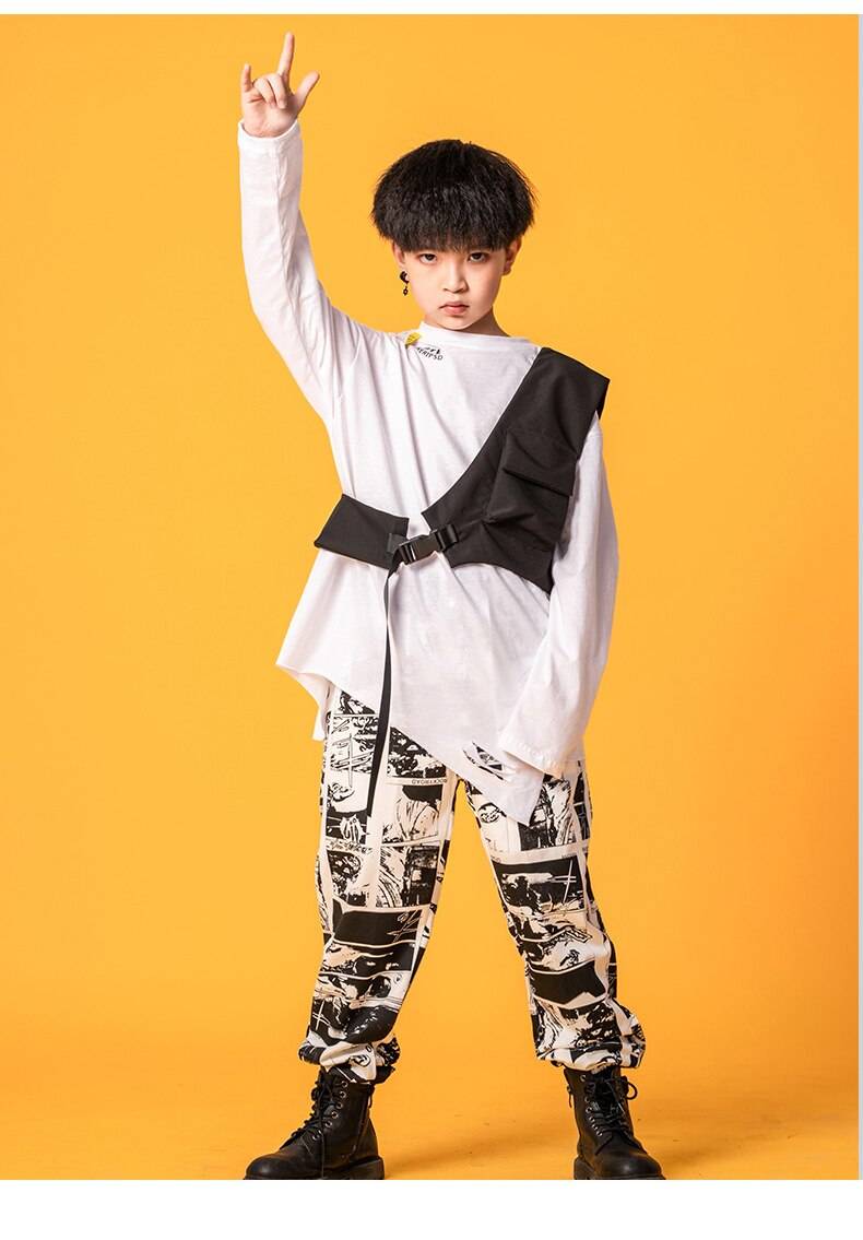 Kid Hip Hop Clothing Oversized Shirt One Shouler Top Streetwear Harajuku Jogger Pants for Girls Boys Dance Costume Cloth 18