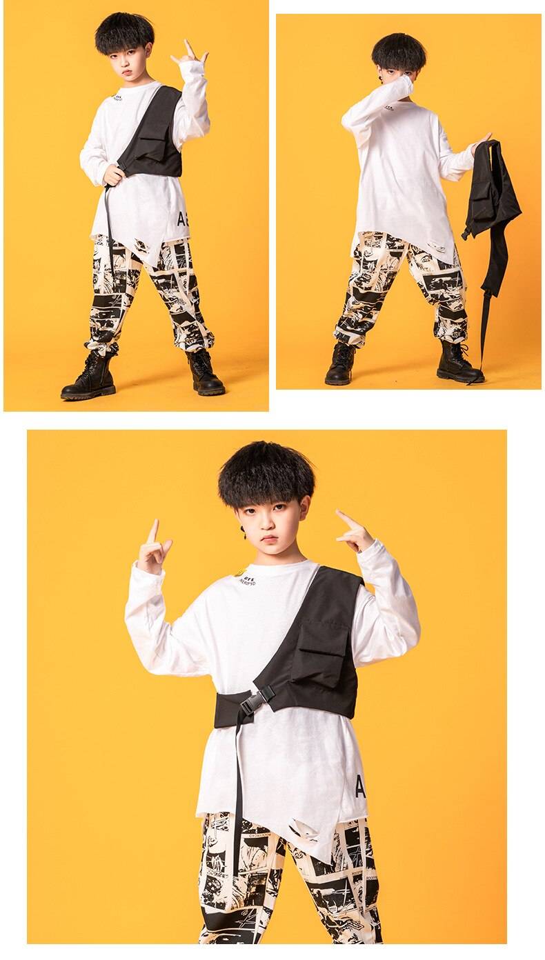 Kid Hip Hop Clothing Oversized Shirt One Shouler Top Streetwear Harajuku Jogger Pants for Girls Boys Dance Costume Cloth 9