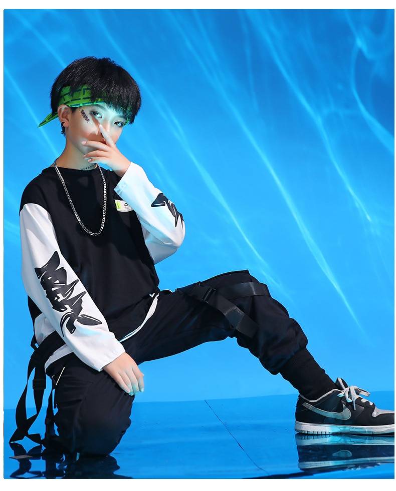 Kid Hip Hop Clothing Sweatshirt Oversized Shirt Top Streetwear Harajuk Tactical Cargo Pants for Girls Boys Dance Costume 10