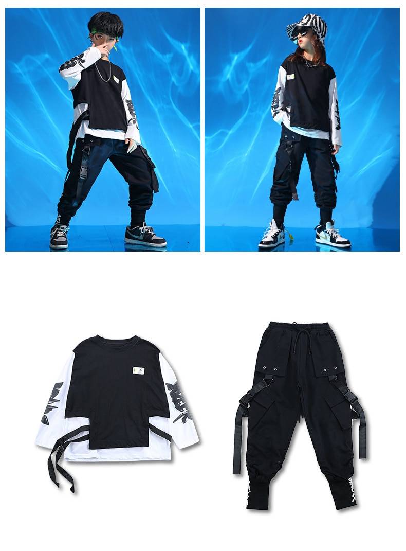Kid Hip Hop Clothing Sweatshirt Oversized Shirt Top Streetwear Harajuk Tactical Cargo Pants for Girls Boys Dance Costume 11