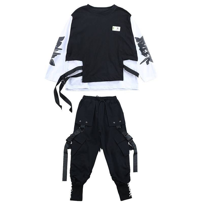 Kid's Black and White Techwear Sweatshirt and Cargo Pants Set ☢️ ATLAS 1