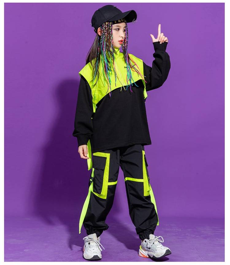 Kid Hip Hop Clothing Sweatshirt Top Streetwear Tactical Cargo Pants Sleeveless Jacket Vest for Girls Boys Dance Costume 1 7