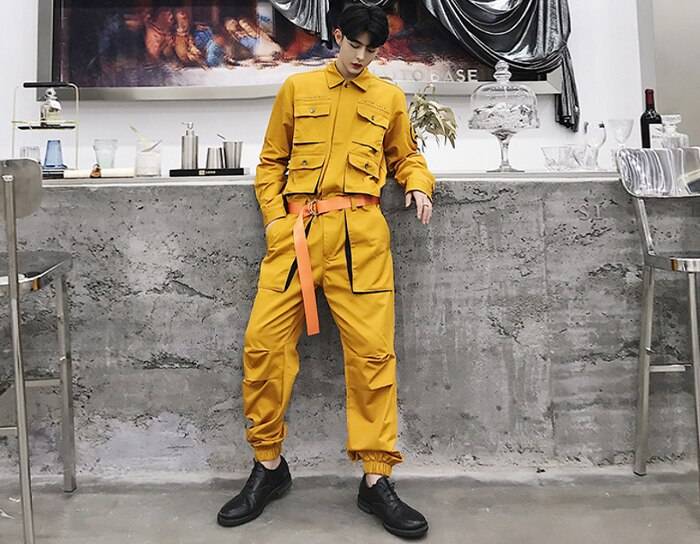 LACIBLE Techwear Overalls Hip Hop Streetwear Jumpsuit Men Fashion Multi Pockets Ribbons Cargo Pants Long Sleeve Rompers 1 9