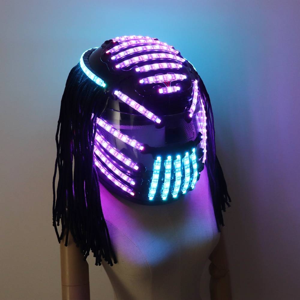LED Helmet Monochrome Full color luminous Racing helmets RGB Waterfall effect Glowing Party DJ Robot Mask