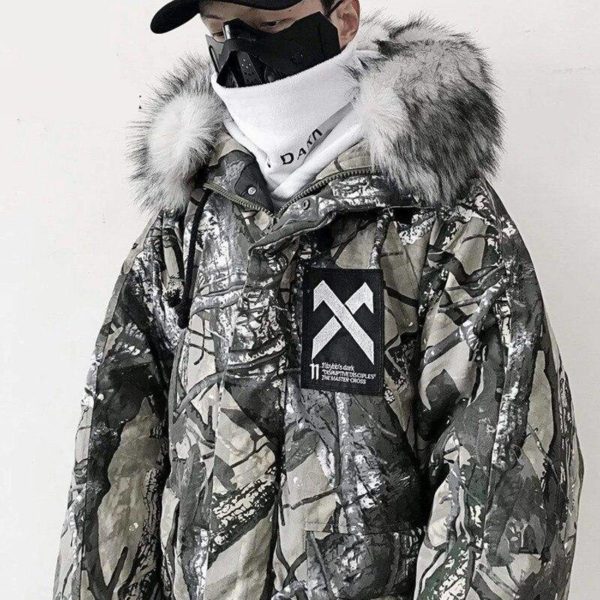 Men’s Camouflage Print Oversized Techwear Parka