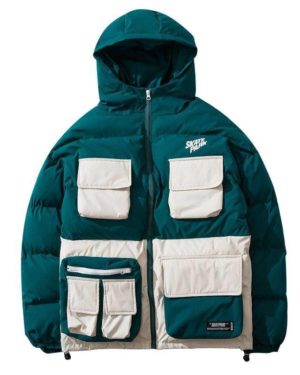 Men’s Color Block Pockets Hooded Techwear Winter Jacket