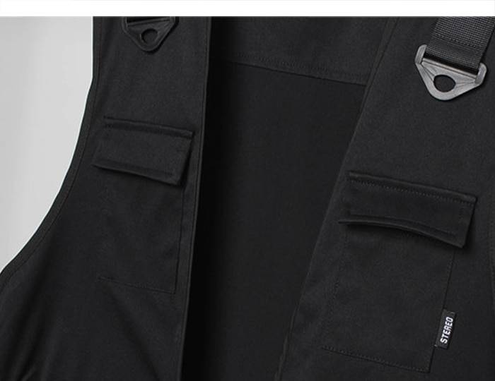 Men8217s Solid Black Cargo Techwear Vest 3