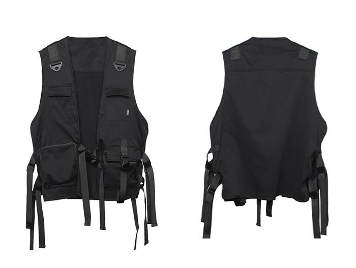 Men8217s Solid Black Cargo Techwear Vest 4