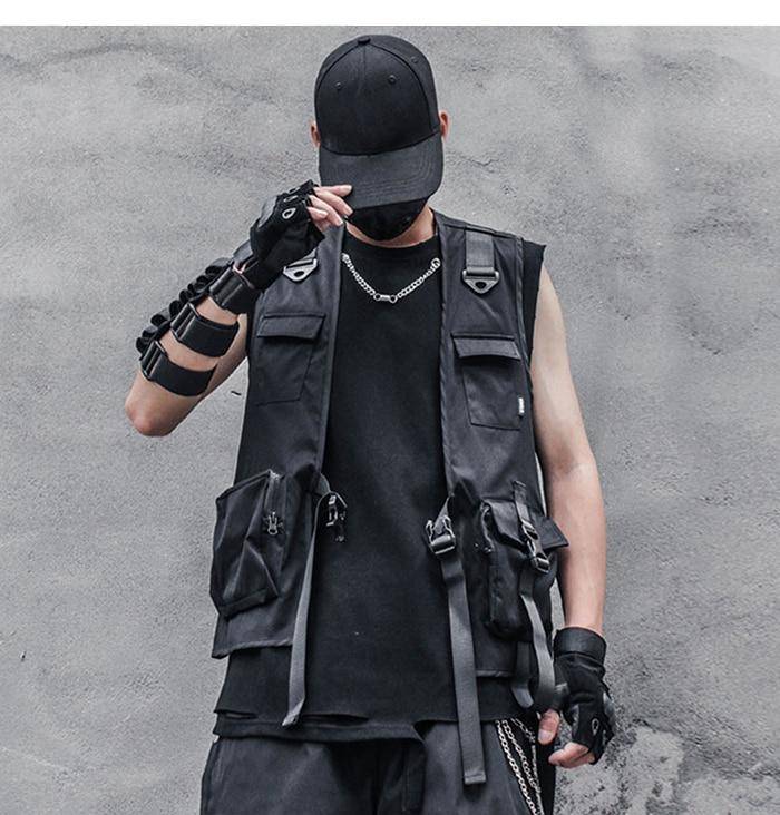 Men's Solid Black Cargo Techwear Vest ☢️ ATLAS 1
