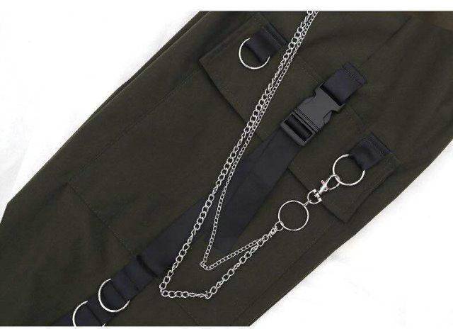 Men8217s Tactical Straps Techwear Cargo Pants with Chains 1