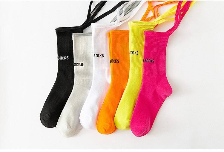 Neon Color Techwear Socks With Fluorescent Straps 