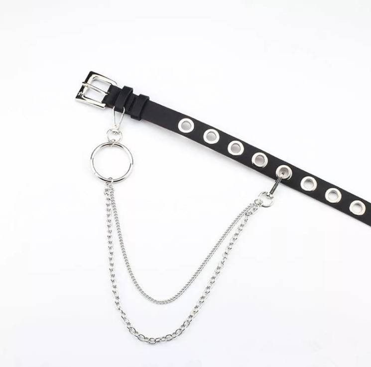 New Gothic Faux Leather Belt lady silver pin Metal Chain Ring Waist Strap Street Dance Decorate belts for women girl jea 11