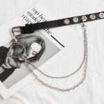 New Gothic Faux Leather Belt lady silver pin Metal Chain Ring Waist Strap Street Dance Decorate belts for women girl jeans black