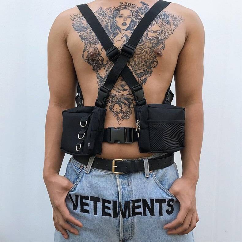 Punk Chest Waist Bag Hip Hop Tactical Streetwear Pack Unisex Outdoor Functional Vest Bags Two Pockets Harness Rig Bag XA 12