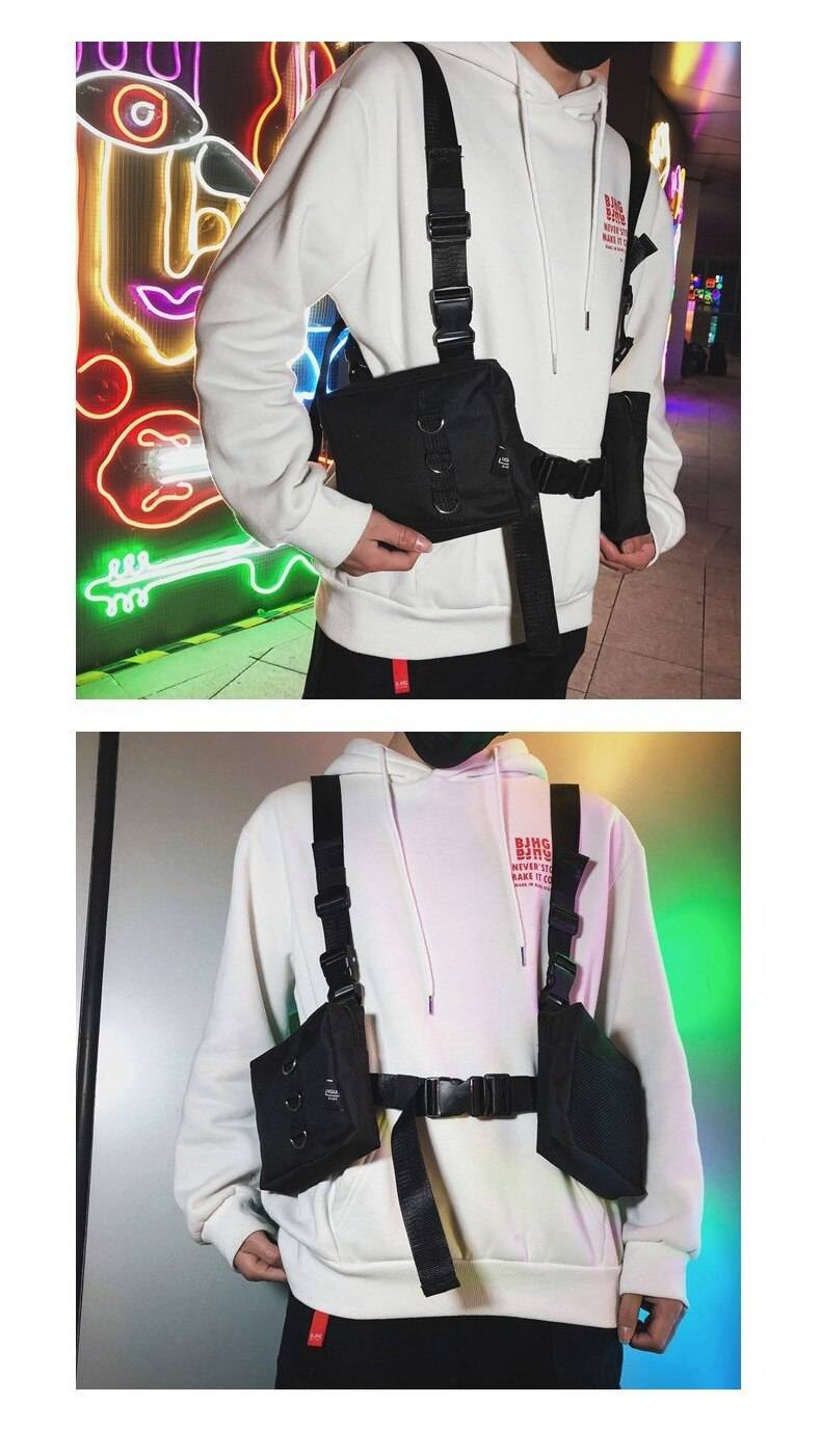 Punk Chest Waist Bag Hip Hop Tactical Streetwear Pack Unisex Outdoor Functional Vest Bags Two Pockets Harness Rig Bag XA 19