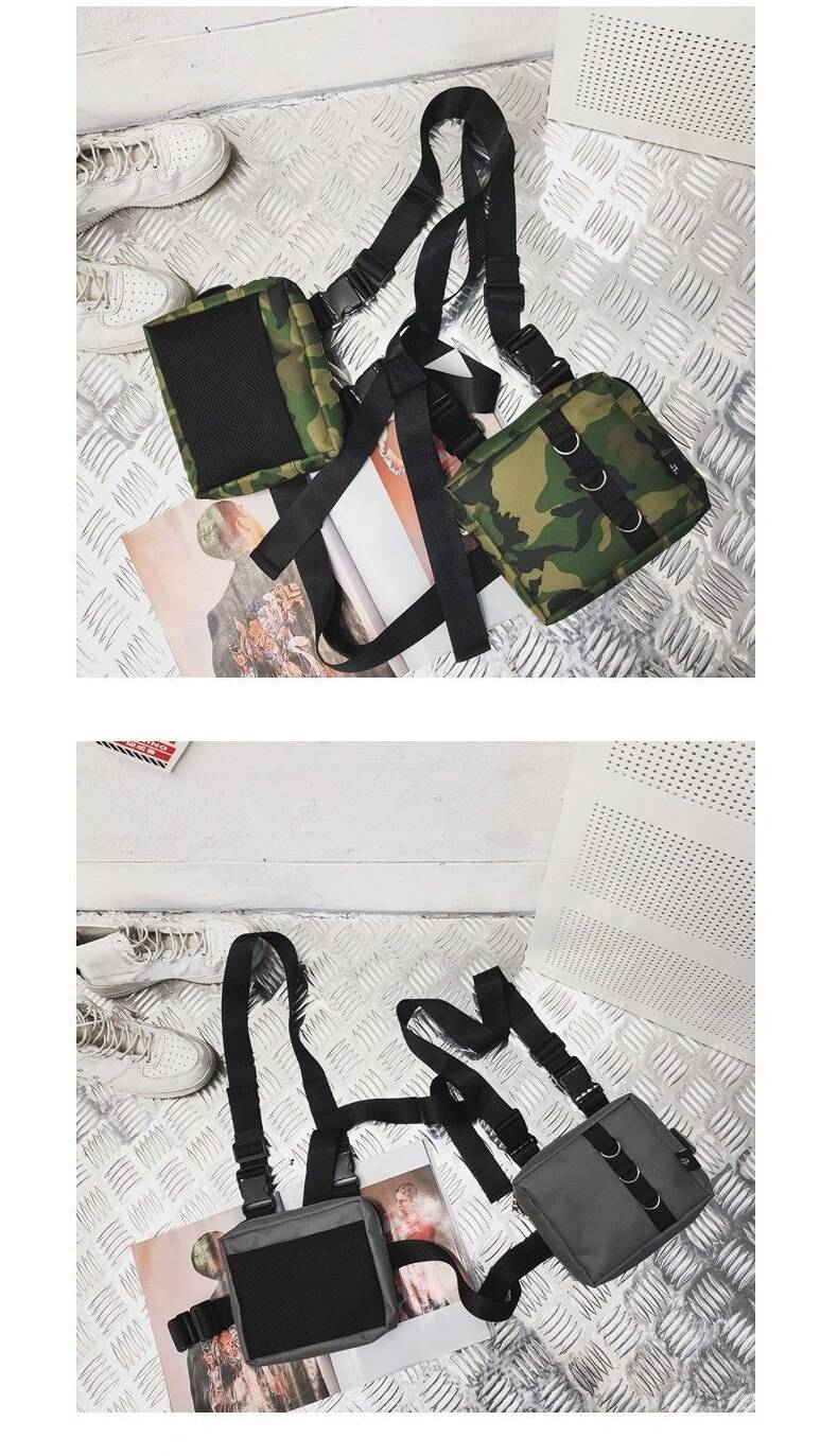 Punk Chest Waist Bag Hip Hop Tactical Streetwear Pack Unisex Outdoor Functional Vest Bags Two Pockets Harness Rig Bag XA 23