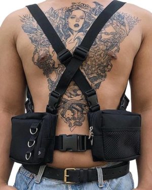 Punk Chest Waist Bag Hip-Hop Tactical Streetwear Pack Unisex Outdoor Functional Vest Bags Two Pockets Harness Rig Bag XA139M
