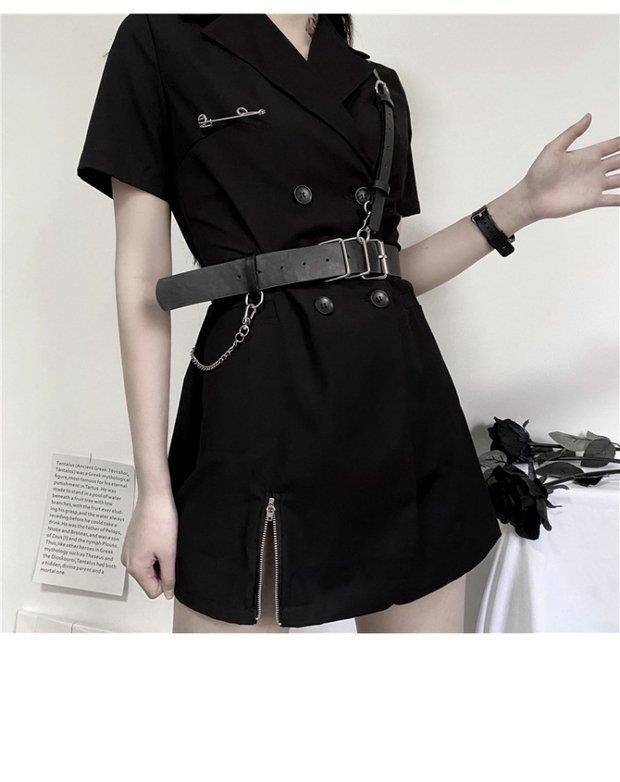 QWEEK Gothic Punk Blazer Dress Women 2021 Summer Streetwear Goth Harajuku Korean Fashion Black Mini Dress Staple Short S 10