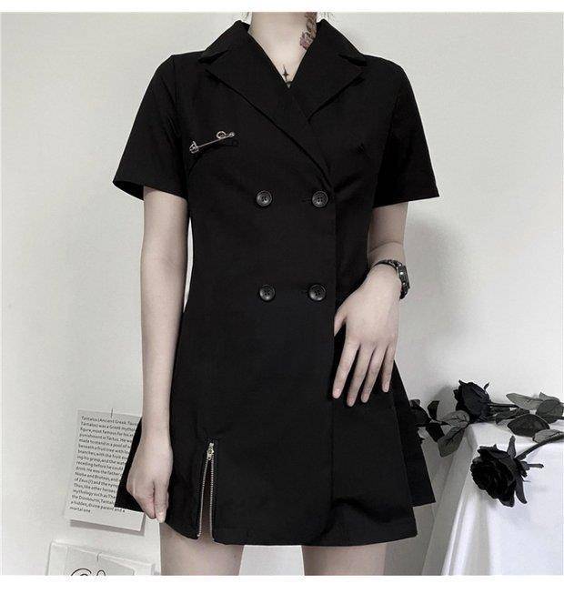 QWEEK Gothic Punk Blazer Dress Women 2021 Summer Streetwear Goth Harajuku Korean Fashion Black Mini Dress Staple Short S 11