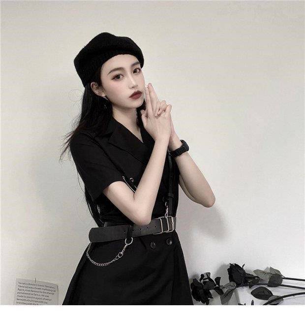 QWEEK Gothic Punk Blazer Dress Women 2021 Summer Streetwear Goth Harajuku Korean Fashion Black Mini Dress Staple Short S 5